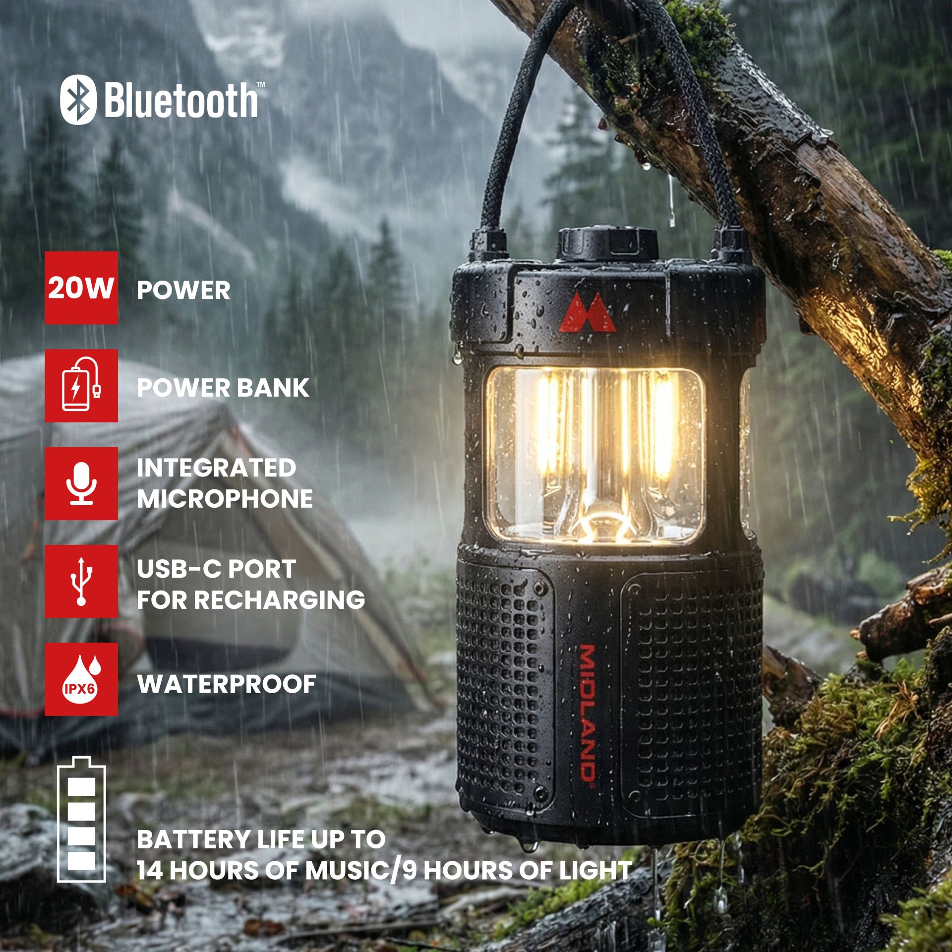 ER LANTERN Lanterna Led con cassa bluetooth